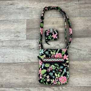 NWOT Vera Bradley Crossbody Shoulder Bag Botanical w/ Matching Wallet Hipster